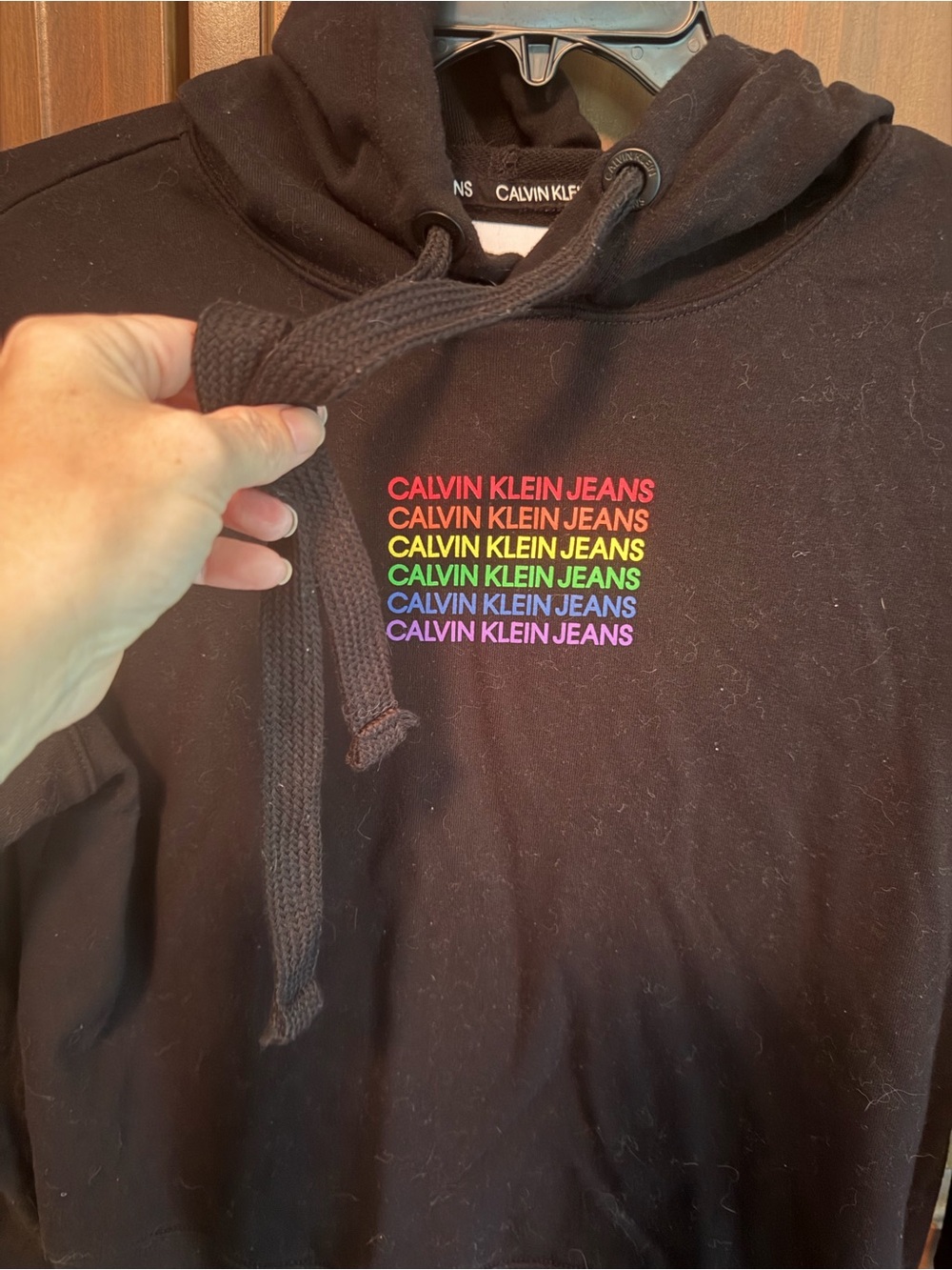 Calvin Klein Jeans Black Hoodie with Multicolor Logo - Picture 2 of 5